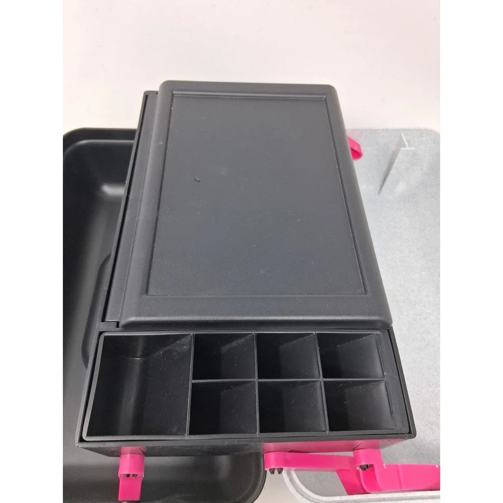Caboodles Cosmetic Organizer Black Grey Pink Speckled Makeup Case with Mirror. X